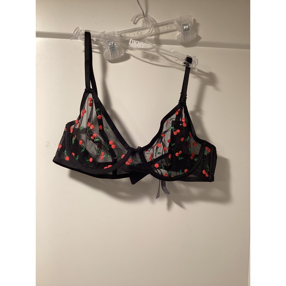 Savage X Fenty Black Caviar‎ Cherry Underwire Bra 36B SXF-WB0399